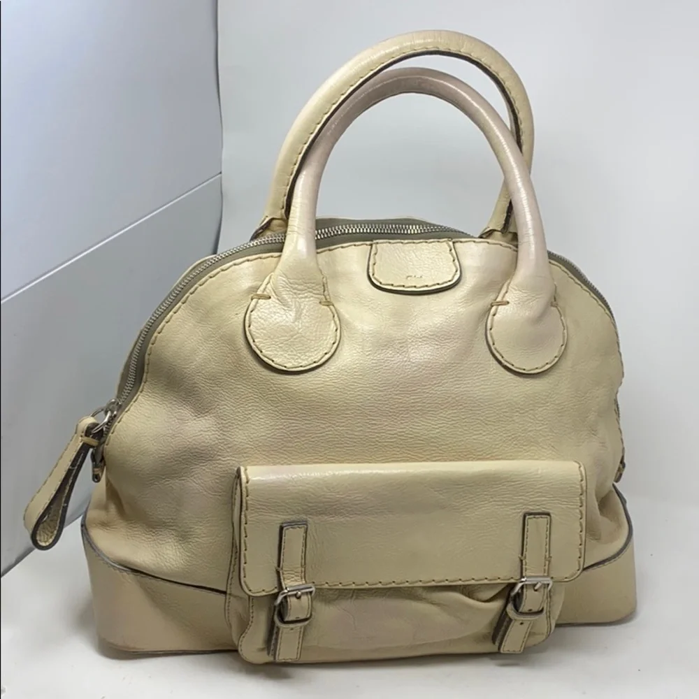 Chloe Edith XL Dome Beige Calfskin Bowler Bag